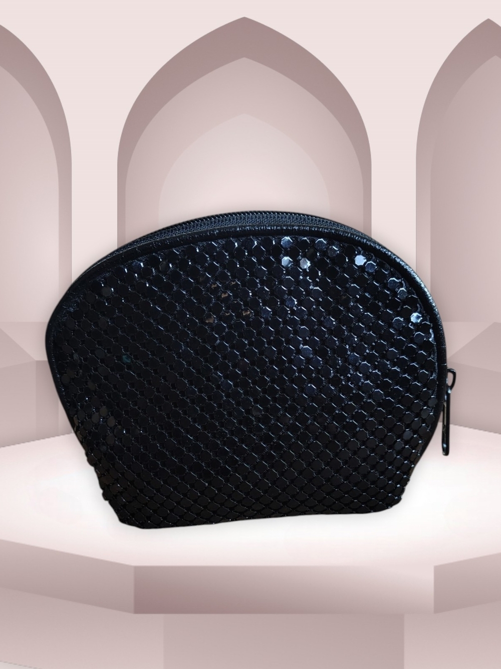 Black Sequin Change Wallet With Zipper Seal Womens